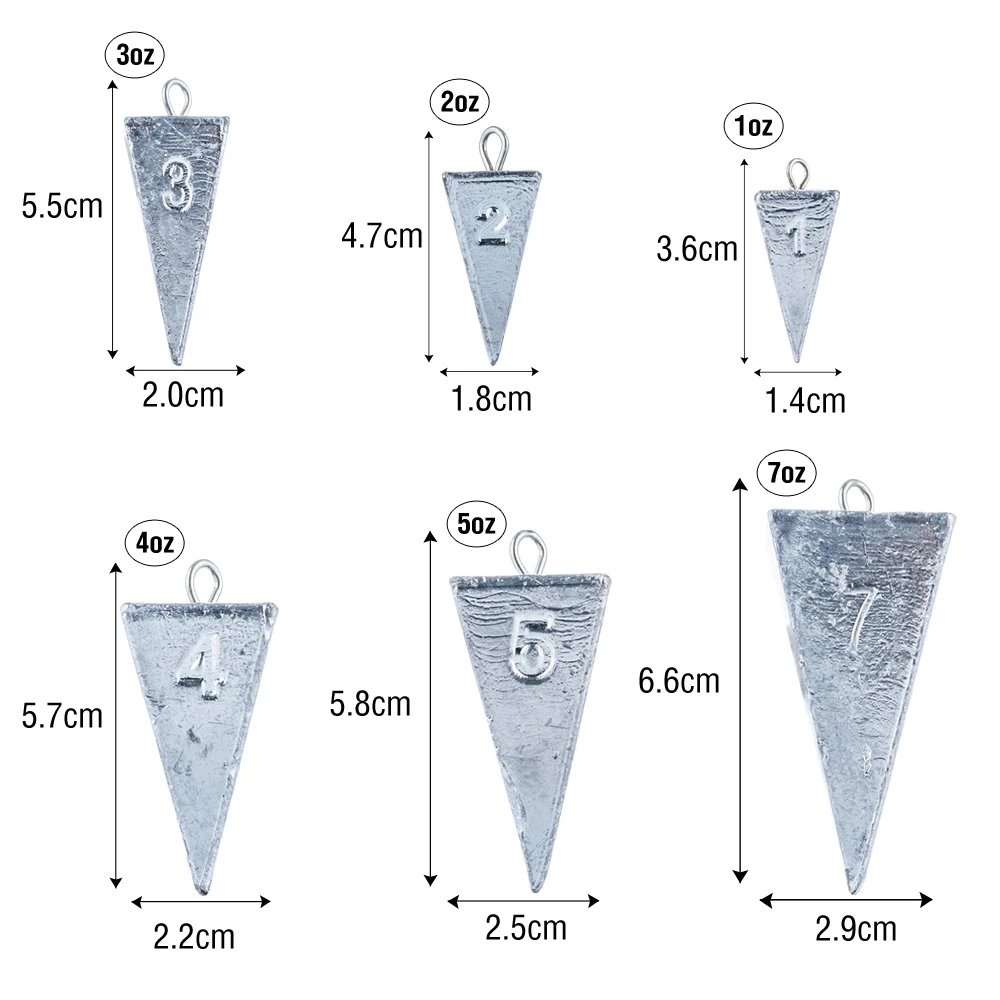 4 Stück Angelplatinen, dreieckige PyramidSurfgewichte, 1 Unze, 2 Unze, 3 Unze, 4 Unzen, 5 Unzen, 7 Unzen, Kegel, 4 Ecken für Outdoor-Angeln – Detail 3