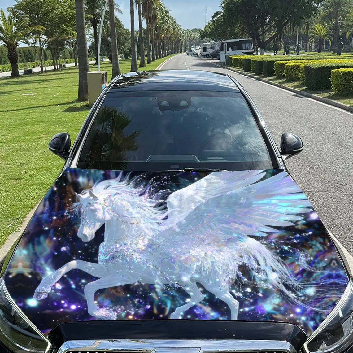 

Galaxy - Winged Celestial Horse Car Vinyl Wrap, PVC Material Waterproof Car Hood Sticker, Self-Adhesive Scratch-Resistant Sticke