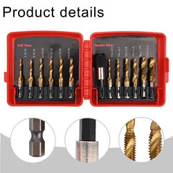 13PCS/set Taps Drill Bits Metric Tap Compound Drill Bits Kit Hex Shank Quick Change Adapter Drill Tap Deburr And Counter Holes