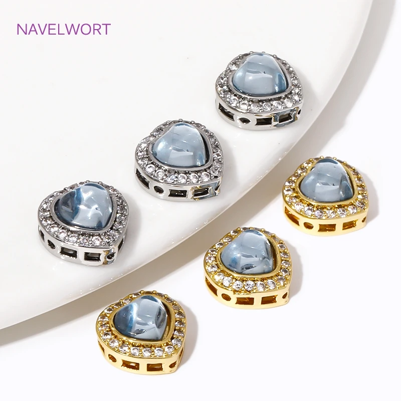 18K Gold Plated Cubic Zirconia Heart Spacer Beads,Separators For Beads,For Jewelry Making Supplies DIY Beading Jewelry Material