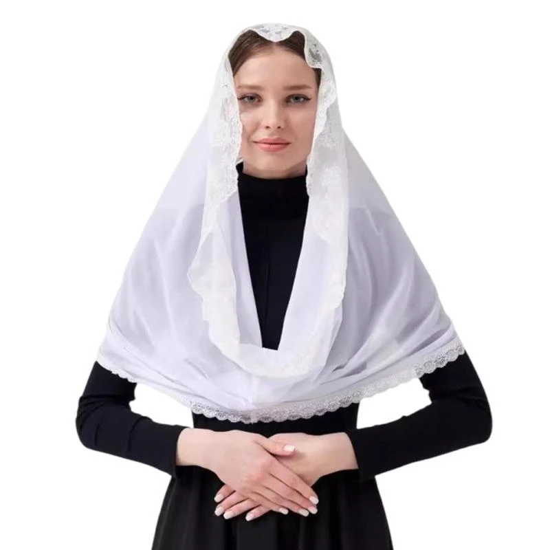 

DXAE Skin Friendly Lace Headcover Communion Headcover Veil Religious Event Veil