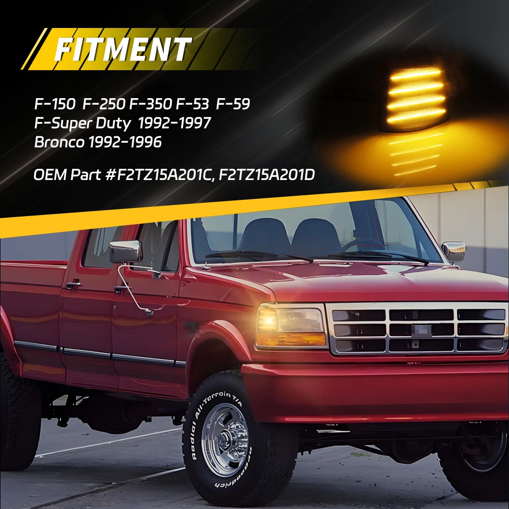 

2 шт. передние боковые габаритные огни/указатели поворота/угловые фонари со светодиодами для Ford Bronco/F150/F250/F350/F53/F59/F-Super Duty 1992-1997 гг.
