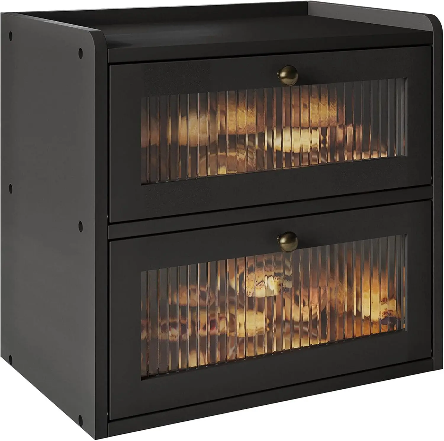 

Двухслойная деревянная хлебница с акриловым окном, большой контейнер для хранения на кухне, черная