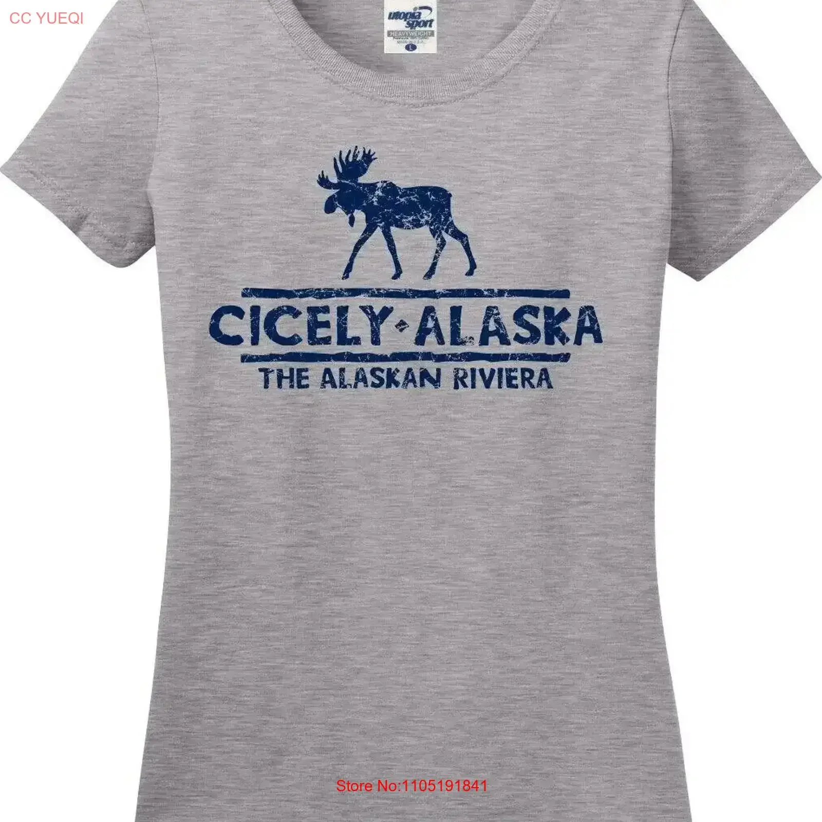 

Cicely Alaska The Alaskan Riviera Moose Distressed Missy Fit Ladies T Shirt S 3X vintage Washed homme Stylish Comfortable