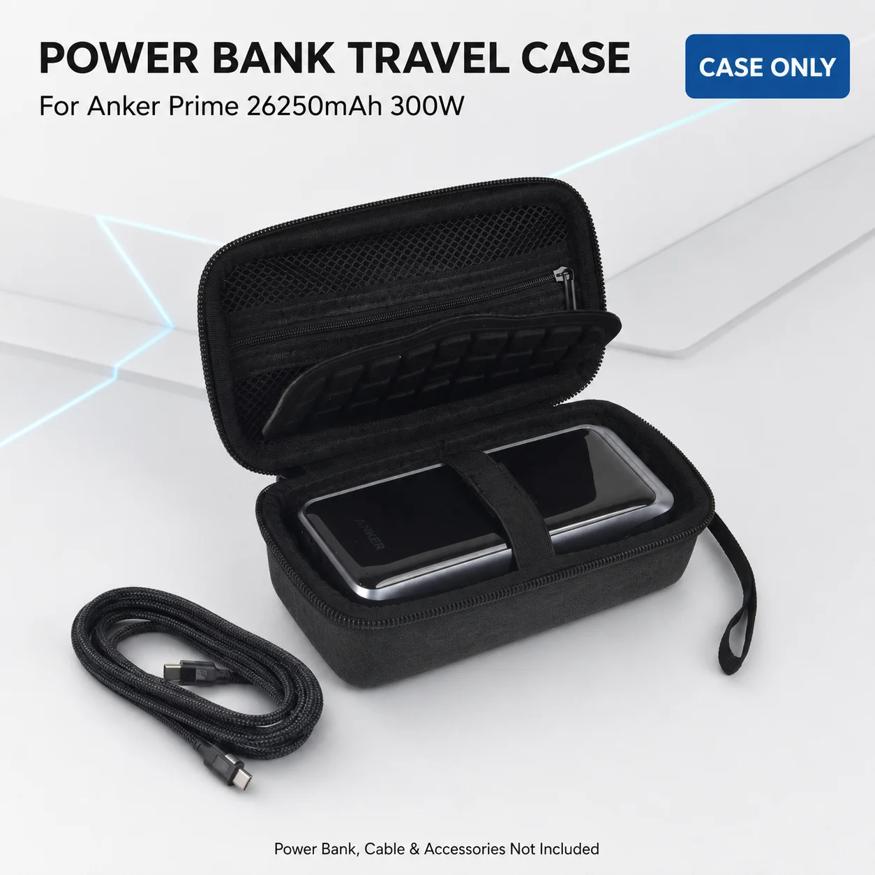 Rigid Travel Case for Anker Prime 26250mAh 300W Power Bank, Storage Organizer with Divider, Mesh Pocket & Wrist Strap, Case Only