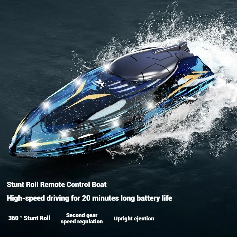 20km/h RC Boat 2.4G Stunt High-Speed Remote Control Ship Double-Sided 360° Roll Rotate LED Light Racing Rowing RC Speedboat Toys