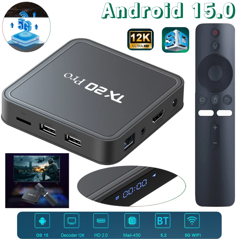 

Android 15.0 Smart TV Box Allwinner H313 Quad Core 4K HD Media Player Dual WIFI BT5.2 Android TV Box 1GB 8GB