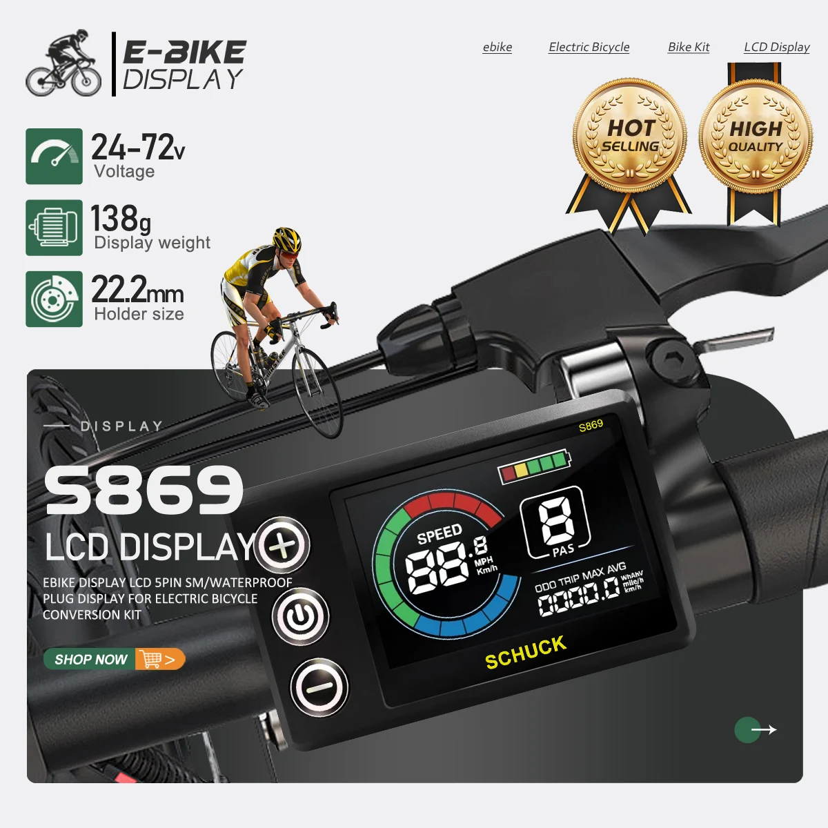 

Ebike Display LCD S869 24V/36V/48V/52V/60V/72V UART2 Protocol SM/Waterproof Plug Display For Electric Bicycle Conversion Kit