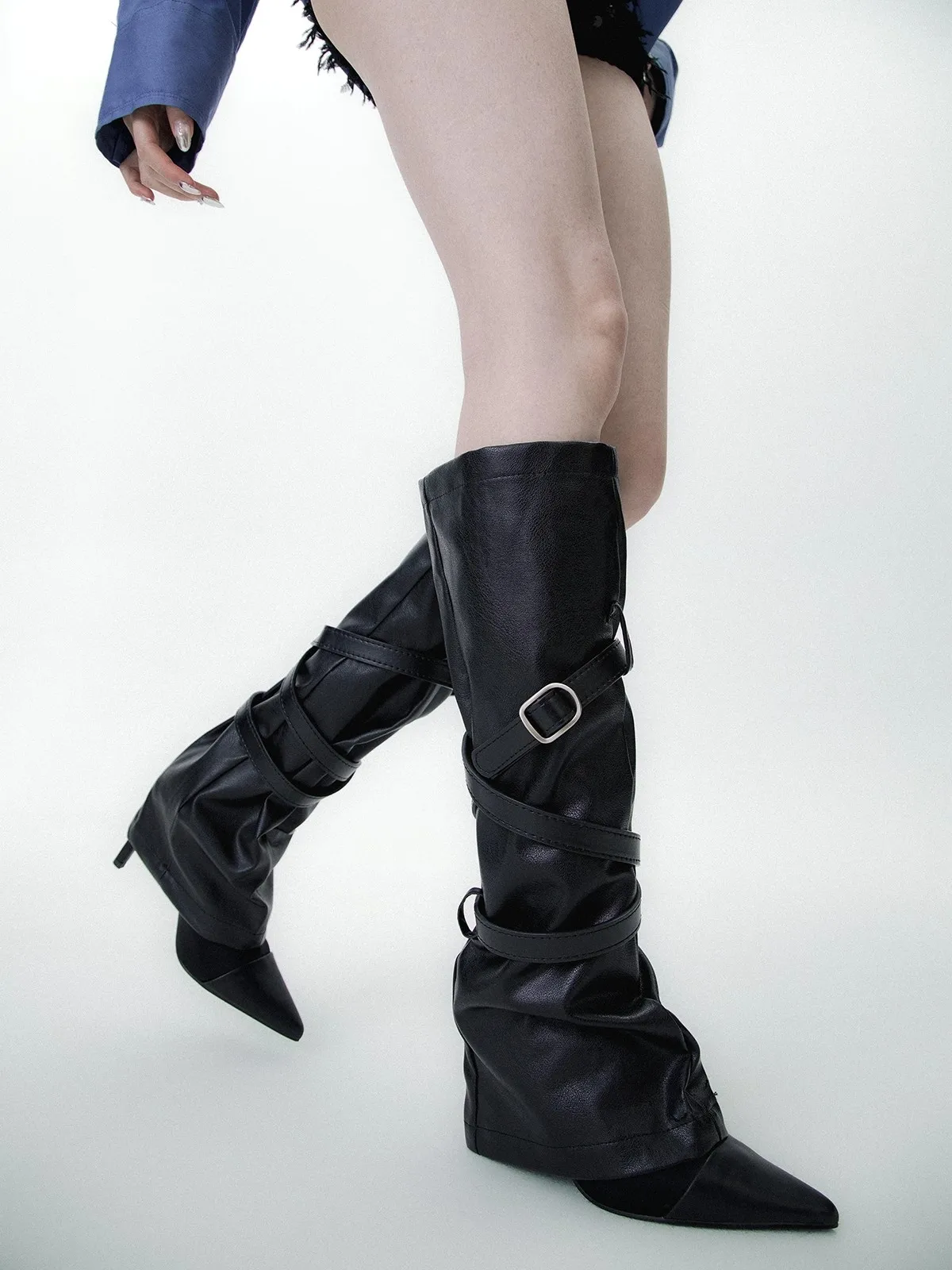 Women's Vintage PU Leather Leg Ankle Knee Sleeve Socks Over Knee Girls Fashion Dancing Punk Leggings Black Leg Warmer R2332