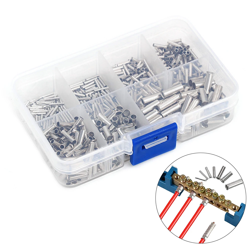 Wire Copper Crimp Fitting Ferrules 700pcs Non Insulated Terminals Kit Includes 7 Sizes for Diverse Wiring Needs