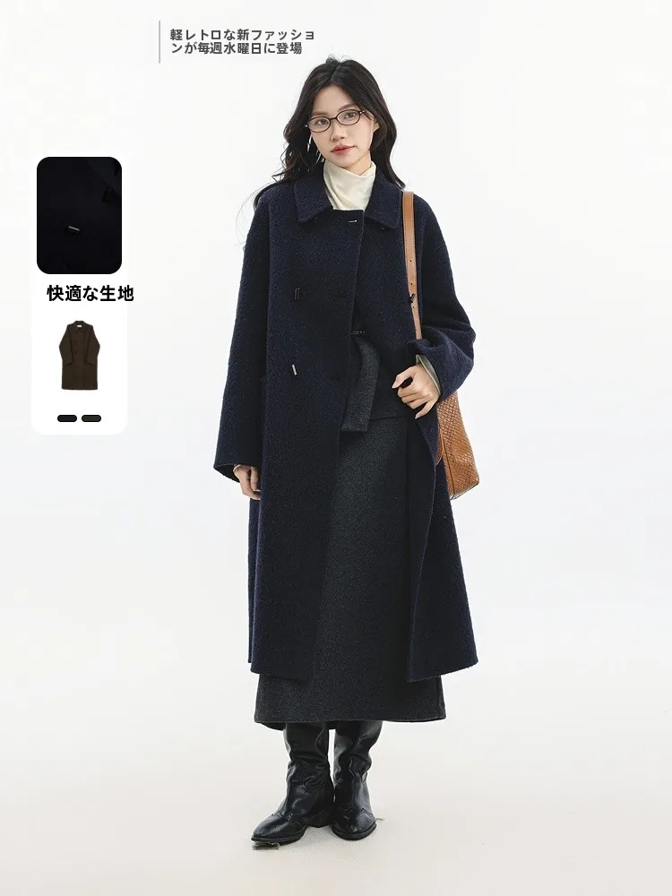 

Двустороннее шерстяное пальто с длинным воротником, новое, зимнее, модель 2025 года, для повседневной носки, простой дизайн с пуговицами.