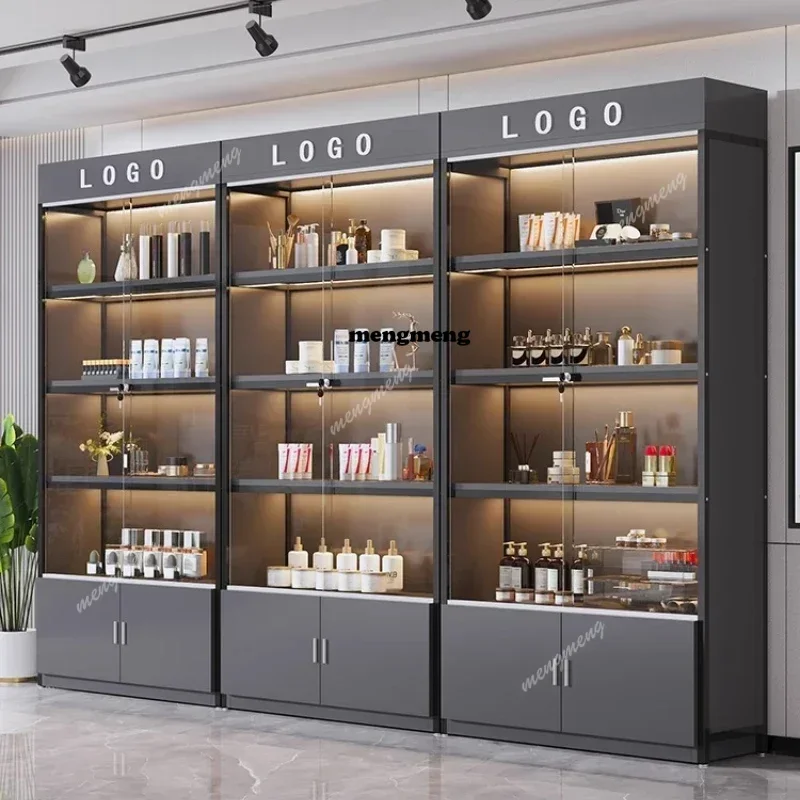 Glass Door Wine Display Cabinet Shelf Shelf Multi-layer Product Display Cabinet Beauty Salon Cabinet