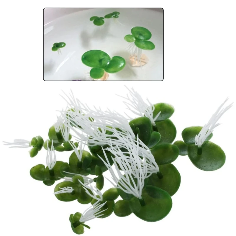 f92b duckweed เทียม 18pcs ลอยใบใบมีชีวิตเหมือนสีเขียวที่มีลักษณะเป็นปลาสีขาวสำหรับการตกแต่งถัง 3 ขนาดพลาสติก Leav
