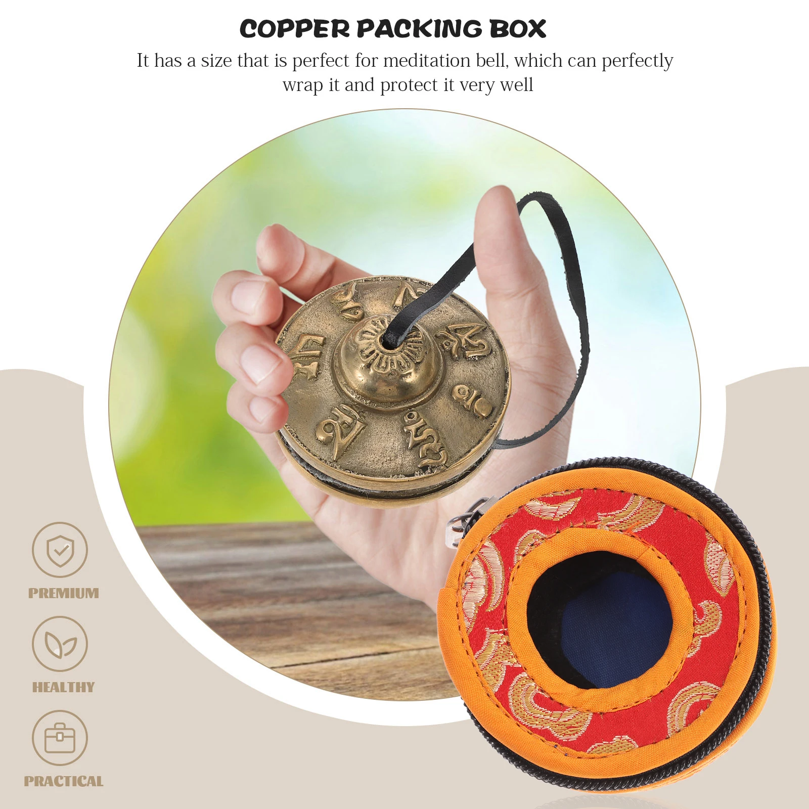 

Cotton Cloth Storage Bag for 7.5cm Meditation Bell Handmade Brocade Embroidery Tibetan Style Compact Travel Accessories Bell