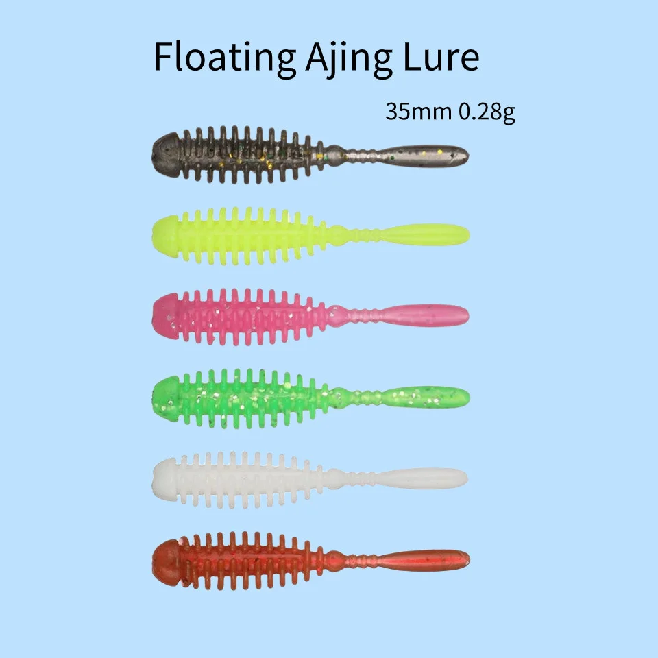 MUKUN-señuelo suave AJING TPE de 10 piezas, Señuelos de pesca de peces de roca, 0,28g/35mm, MINI cebo Artificial, Swimbaits Jig, Wobber, gusano,