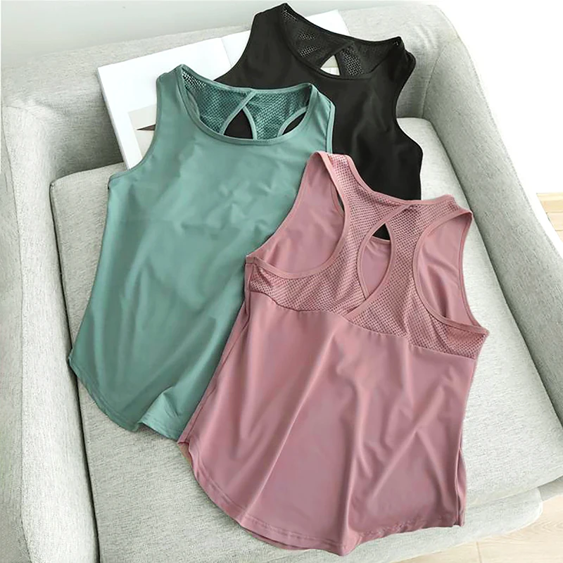 Yoga Clothing Women Sports Tops Hoodie Loose Sleeveless Running Training Quick Dry T-Shirt Sexy Outside Fitness Tank Tops