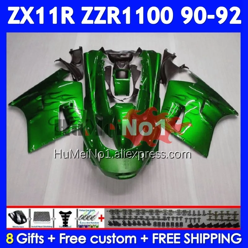 Green black ZX-11R For KAWASAKI NINJA ZX11 ZZR 1100 ZZR-1100 222No.10 ZZR1100 ZX 11R 11 R ZX11R 90 91 92 1990 1991 1992 Fairing