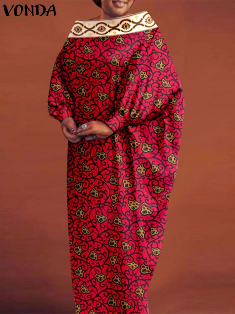 Plus Size 5XL VONDA Women Bohemian Printing Maxi Dress 2024 Long Bat-wing Sleeve Elegant Vestidos Casual Round Neck Long Robes