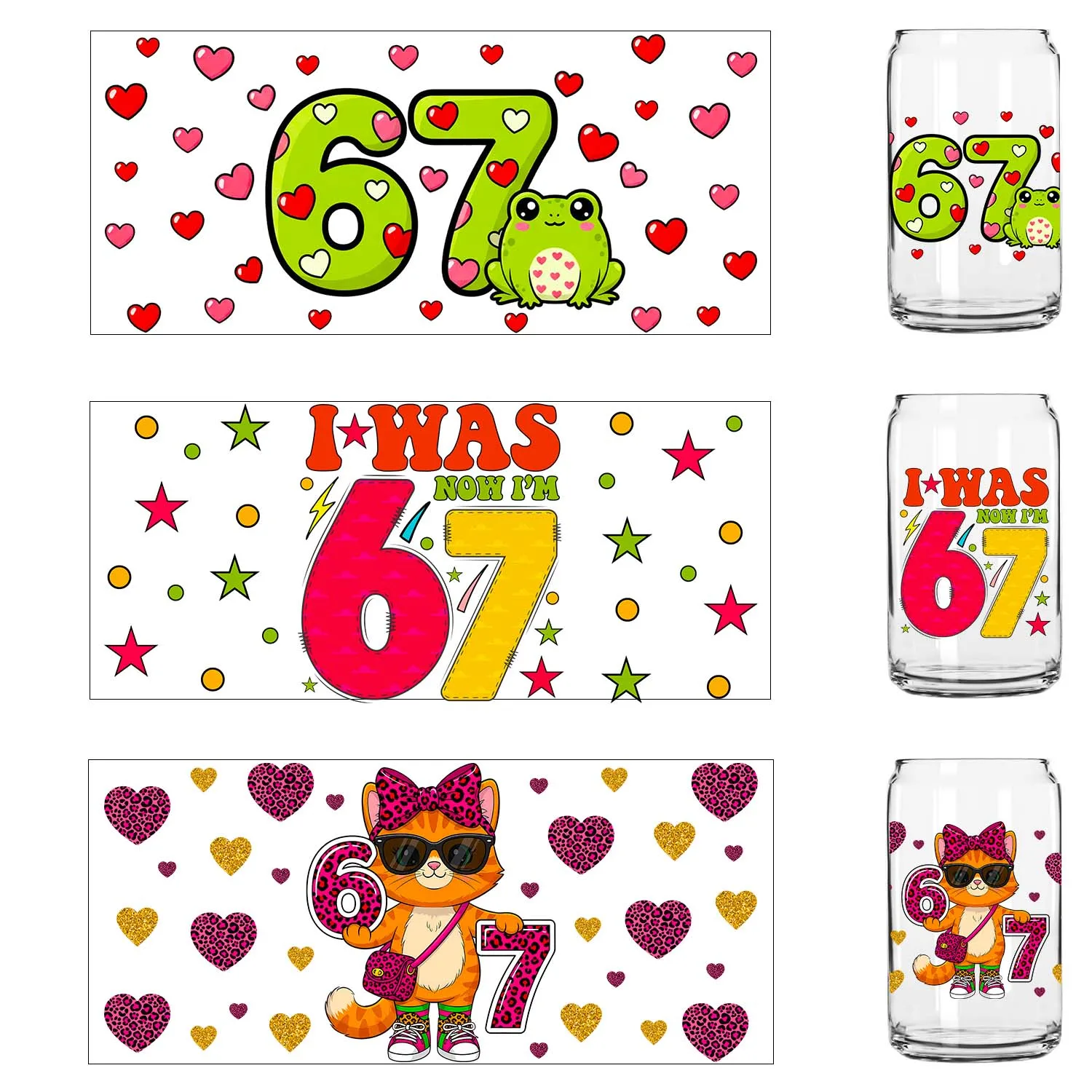 Funny 6 7 Six Seven Meme Valentine's Day Party Deco DIY Decals 3D transfers uvdtf tumbler seal stickers 16oz uv dtf cup wraps