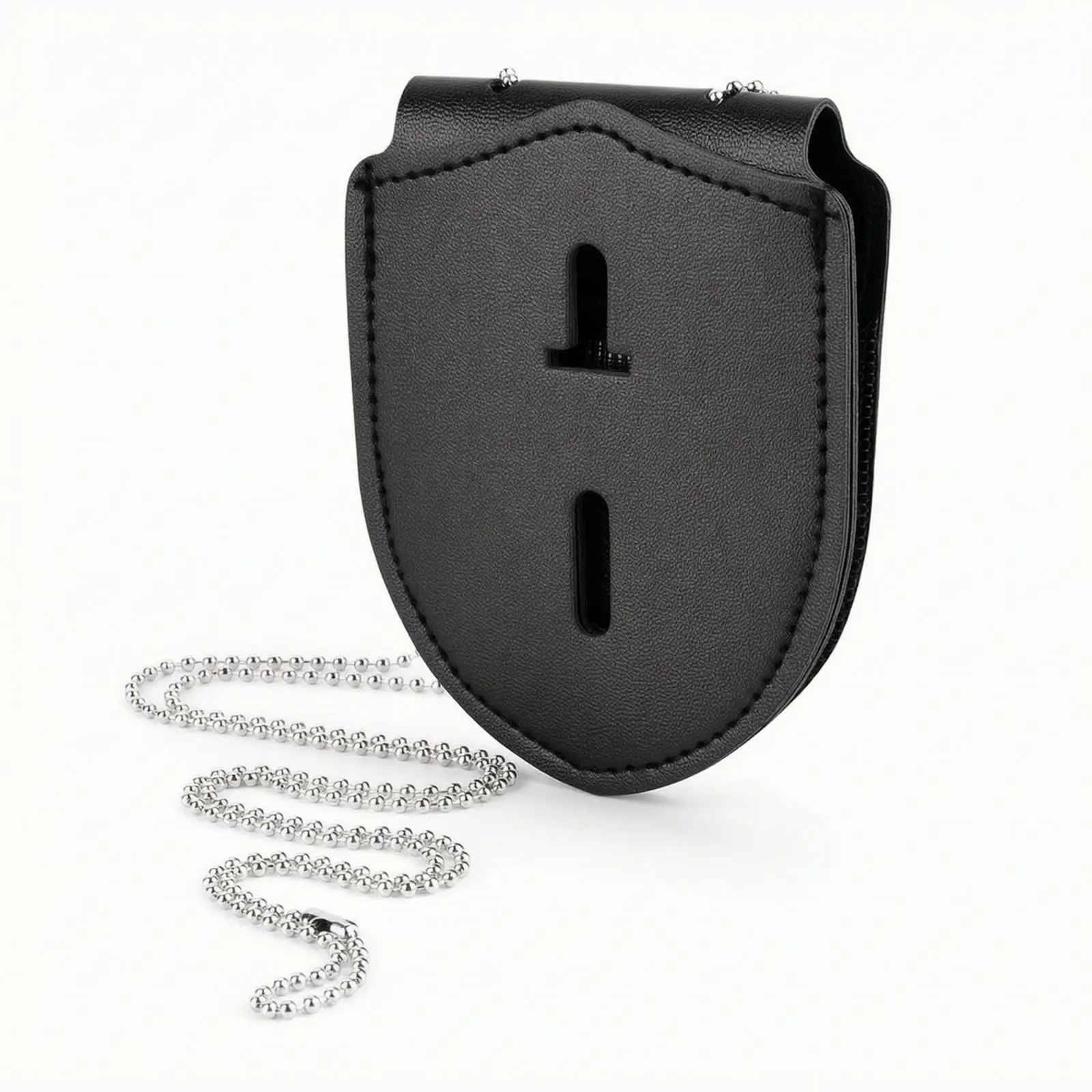 Leather Badge Storage Case with Front Slot Metal Chain Holder for Staff Access Card Organization