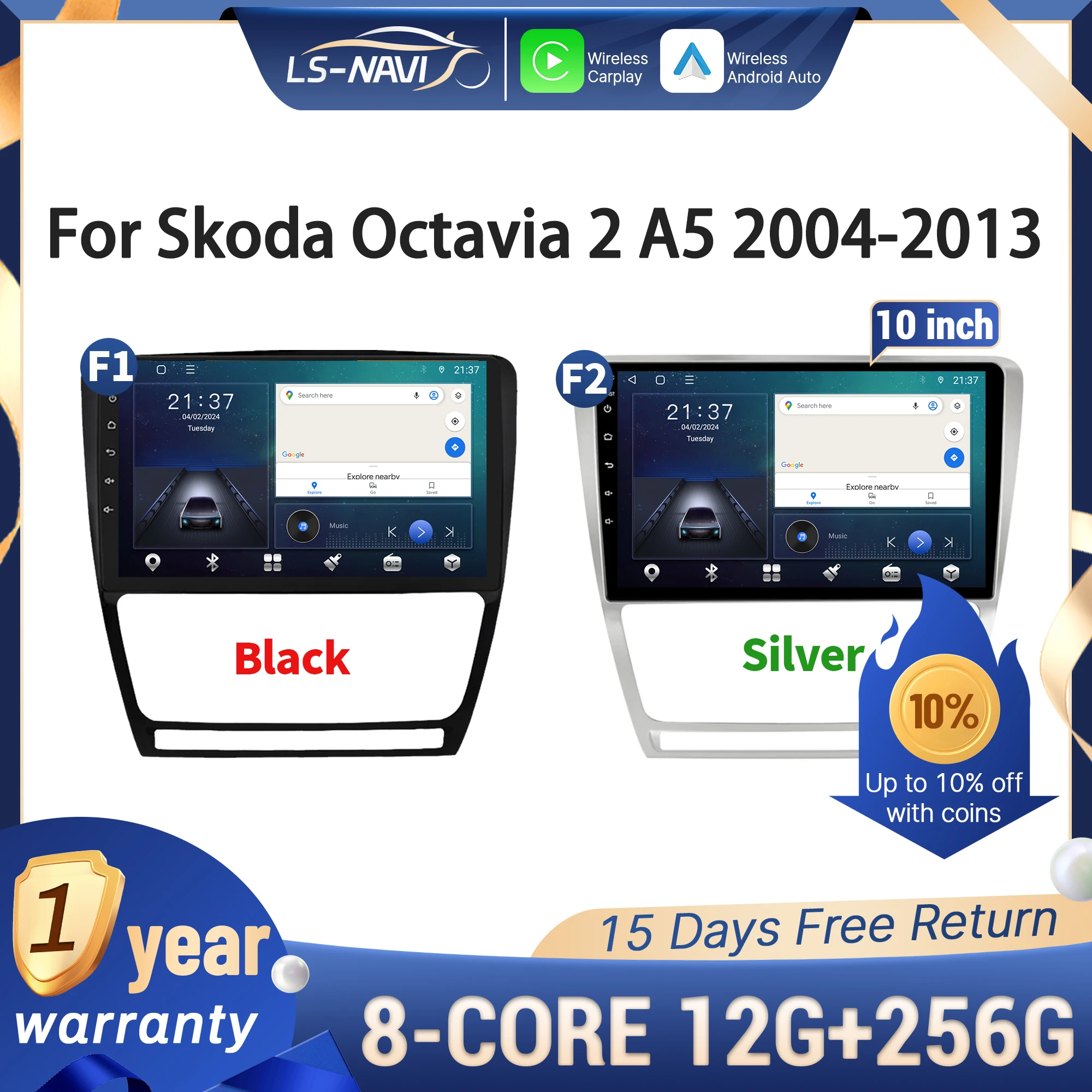

For Skoda Octavia 2 A5 2004-2013 Wireless CarPlay Multimedia Car Radio Android 14 Navigation Touch Screen Stereo
