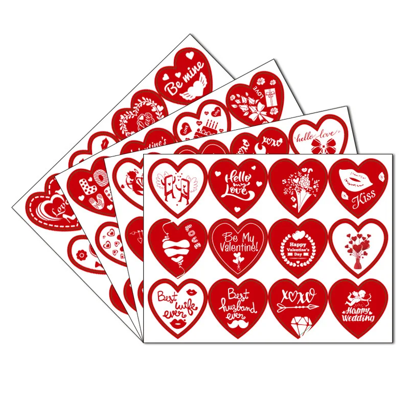 8Pcs Valentine's Day Decor Favors Stickers Love Heart Shaped Label Sticker Gift Packaging Seal Birthday Party Wedding Supply