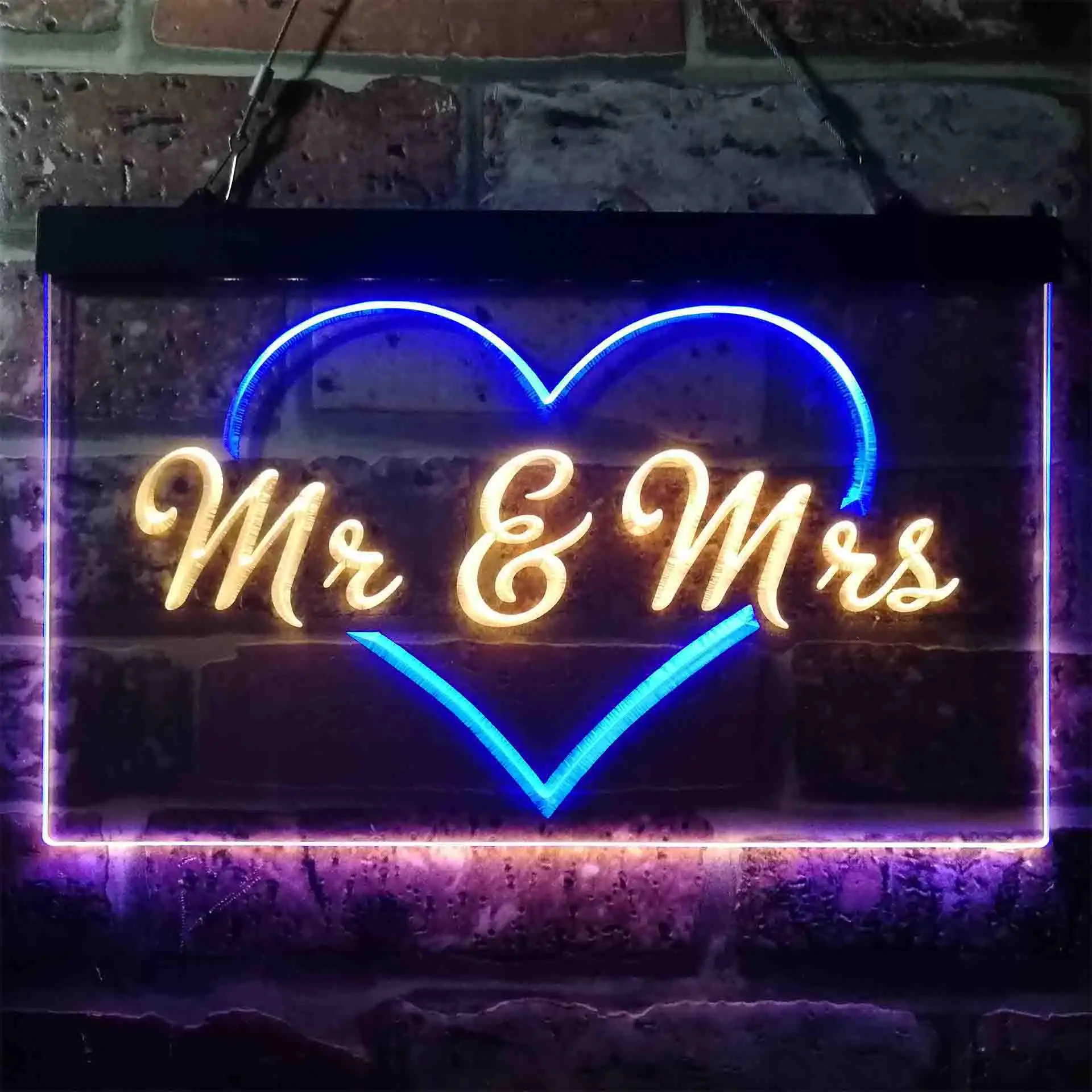 Mr. & Mrs. Wedding Heart Decoration Dual Color Led Neon Sign st6-i3938