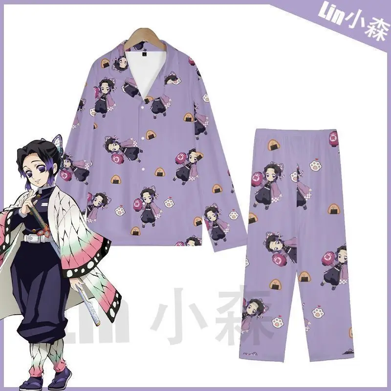 

Милый домашний костюм-пижама с полным принтом «Истребитель демонов: Кочо Шинобу» с отложным воротником, мягкий, свободный, повседневный, для сна и отдыха, для женщин