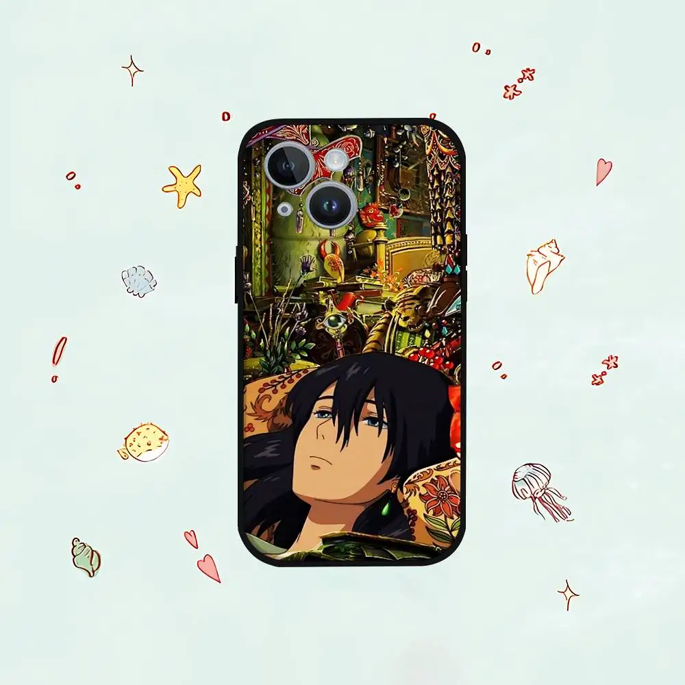 أنيمي G-Howls M-Moving CastleS جراب هاتف جراب هاتف آيفون 17 16 15 14 13 12 11 X XR XS Plus Pro Max غطاء أسود ناعم صغير