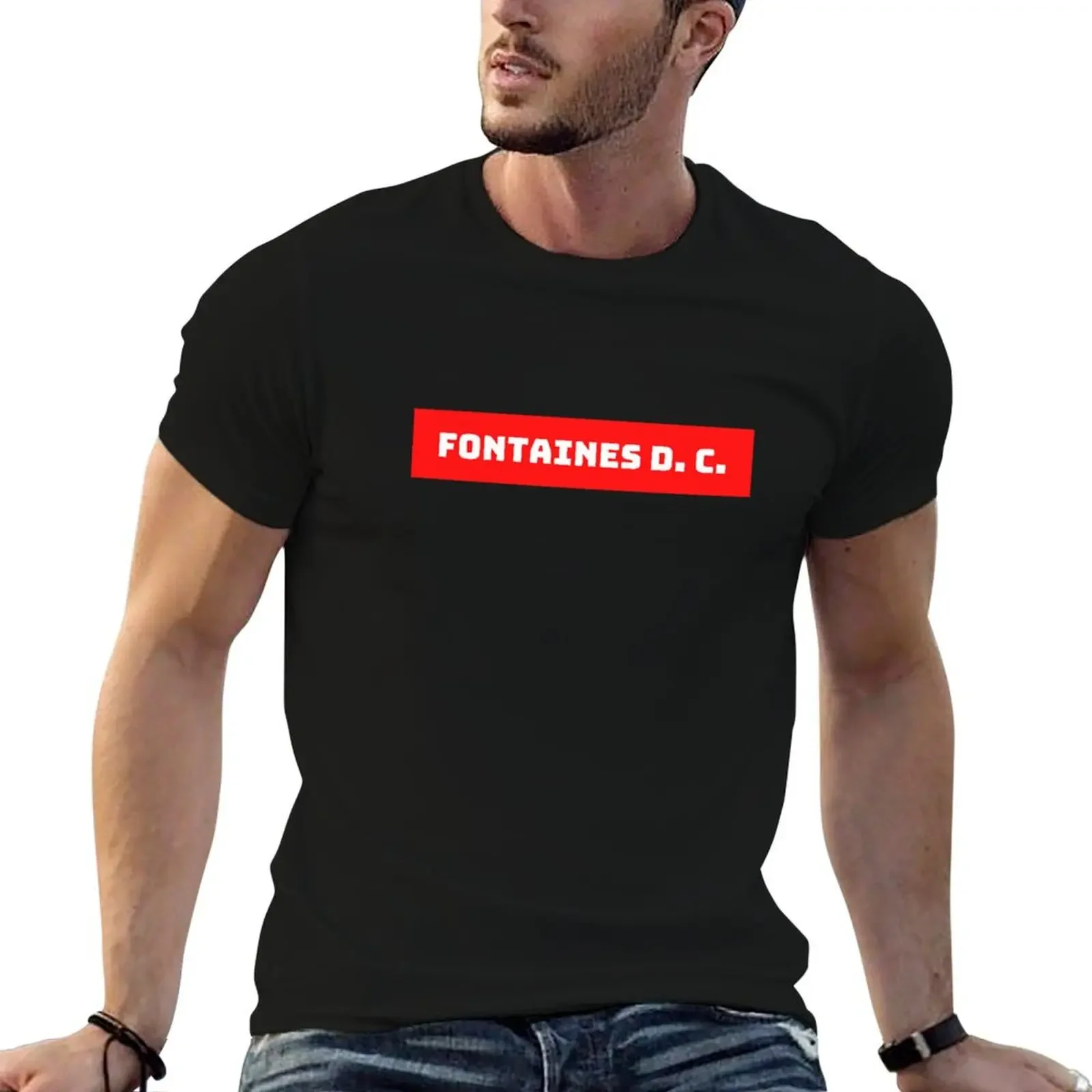 Fontaines D. C. red white letters sign T-Shirt plus sizes rapper graphic tees plain quick drying mens graphic t-shirts funny