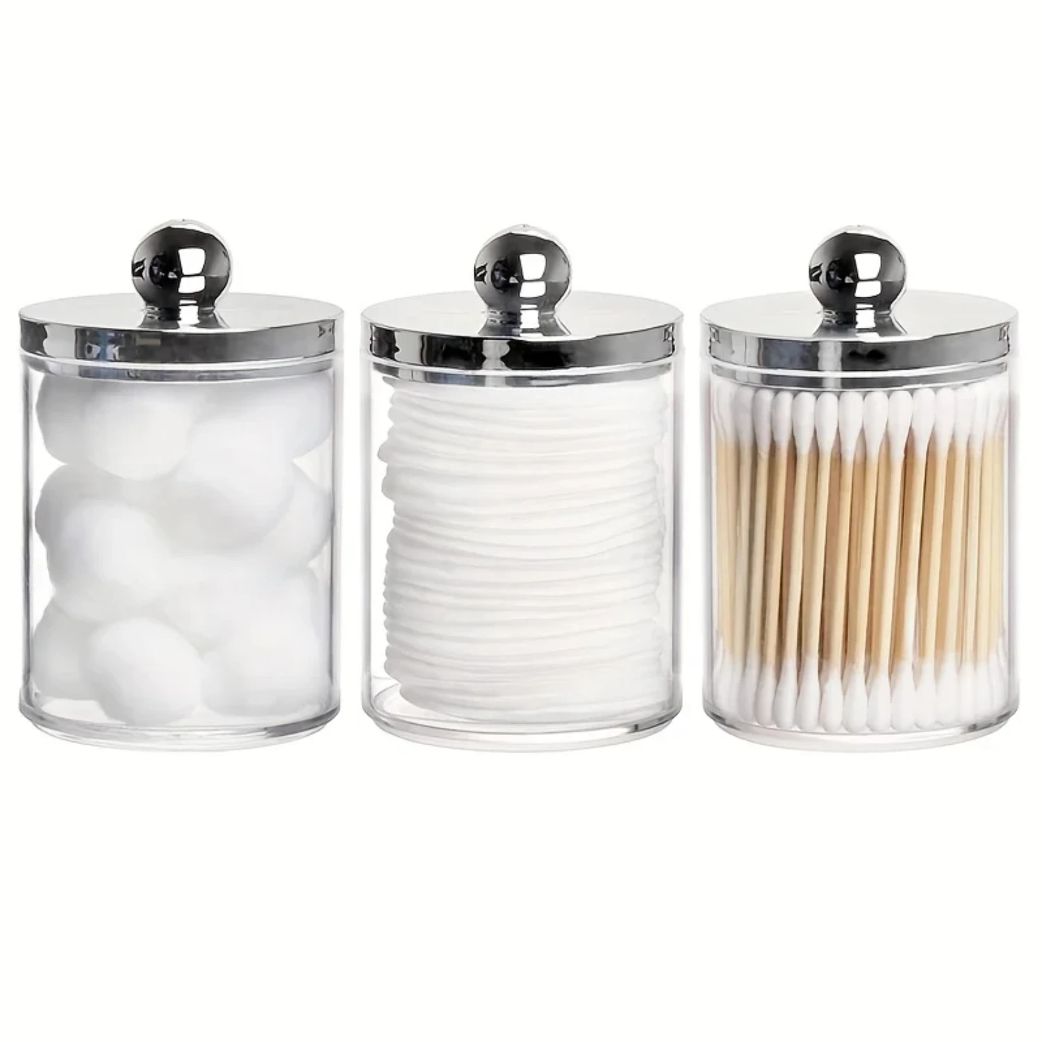 Clear Plastic Bathroom Organizer Box for Cotton Swab Ball Pad Holder, Qtip Dispenser Apothecary Jar - 10 Oz Container