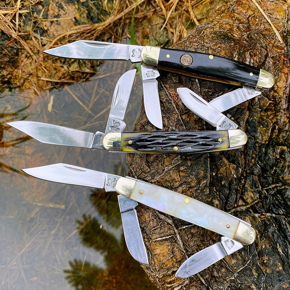 Classic Traditional Watchman Knife W155 Triple Blade Trapper Bone Slip Joint Multi Folding Pocket Knives