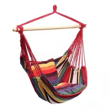 Hamaca de lona premium, portátil, cómoda, con rayas de colores, para colgar en interiores. 8 best sales Columpio de interior - №5