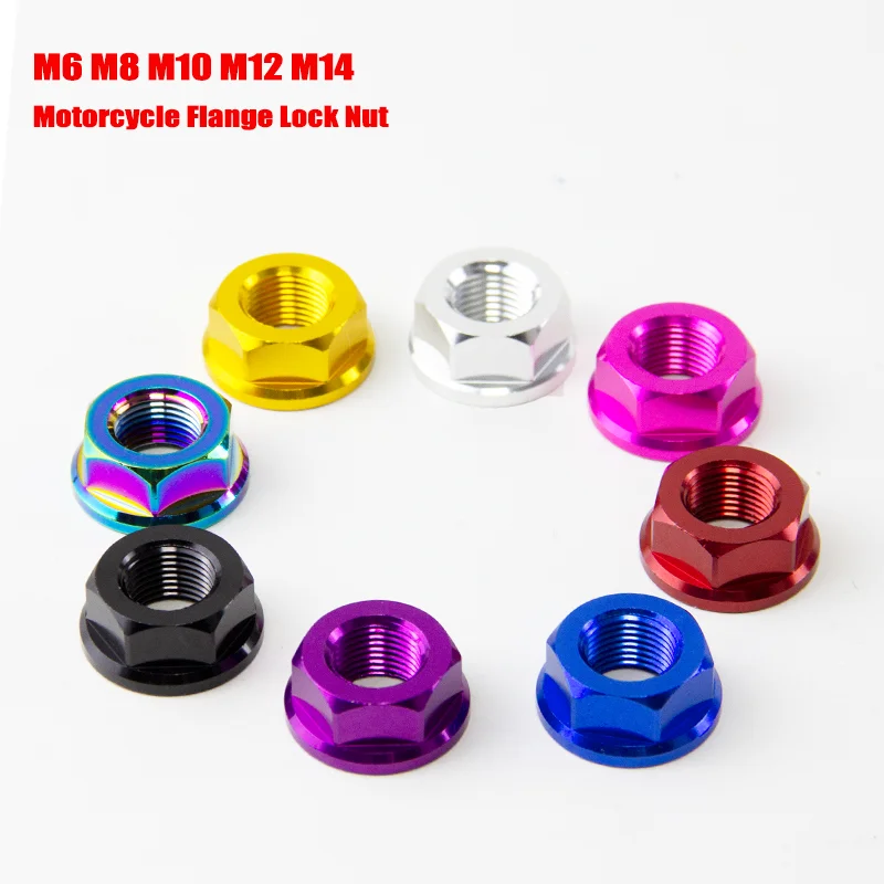 น็อตล็อคแบบหกเหลี่ยมไนลอนสำหรับรถจักรยานยนต์ M6 M8 M10 M12 M14 น็อตล็อคแบบมีหน้าแปลนสำหรับเพลาหลัง น็อตล็อคแบบล็อคตัวเอง
