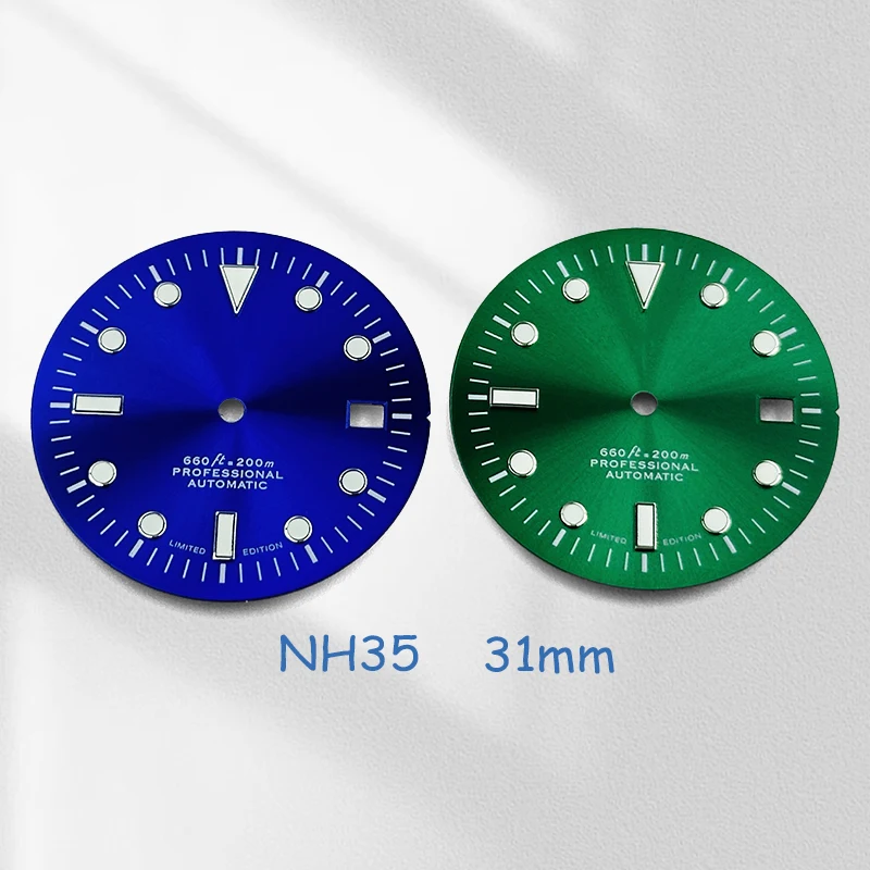 

31mm Sunburst NH35 Watch Dial Green Luminous Custom Logo NH35 Dial Fit Japanese Movement Watch Repair Parts