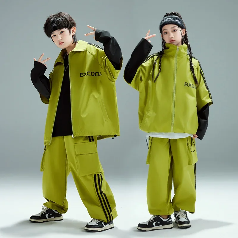 Ragazzi Giacca Hip Hop Pantaloni Casual Abiti da ballo Bambini Cappotto patchwork Set di vestiti streetwear Adolescenti Bambini Moda Costumi K-pop
