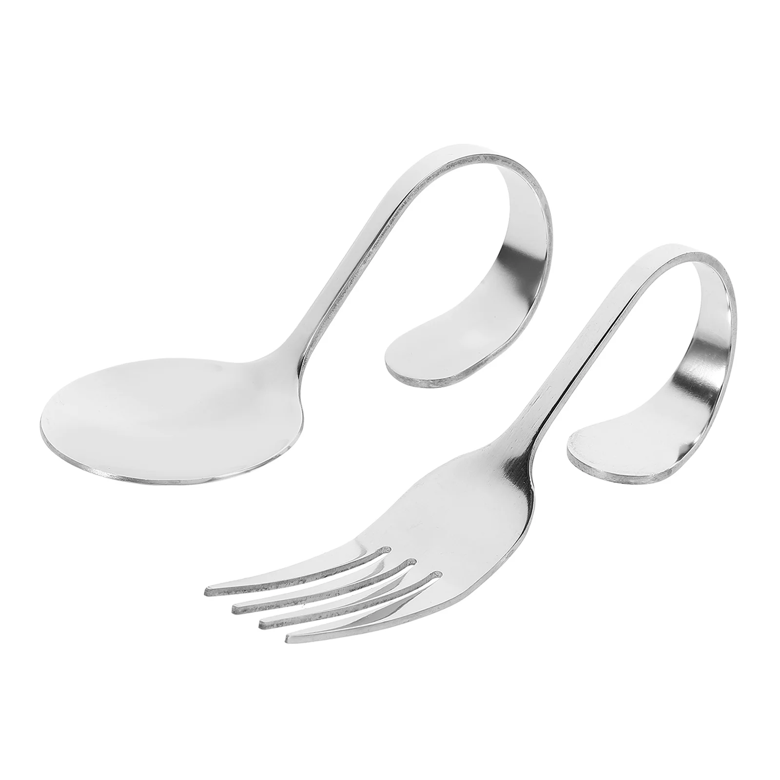 

2Pcs Stainless Dessert Spoon Fork Curved Handle Small Multi-Function Dessert Spoon Pudding Spoons Compact Tea Scoop Home Coffee