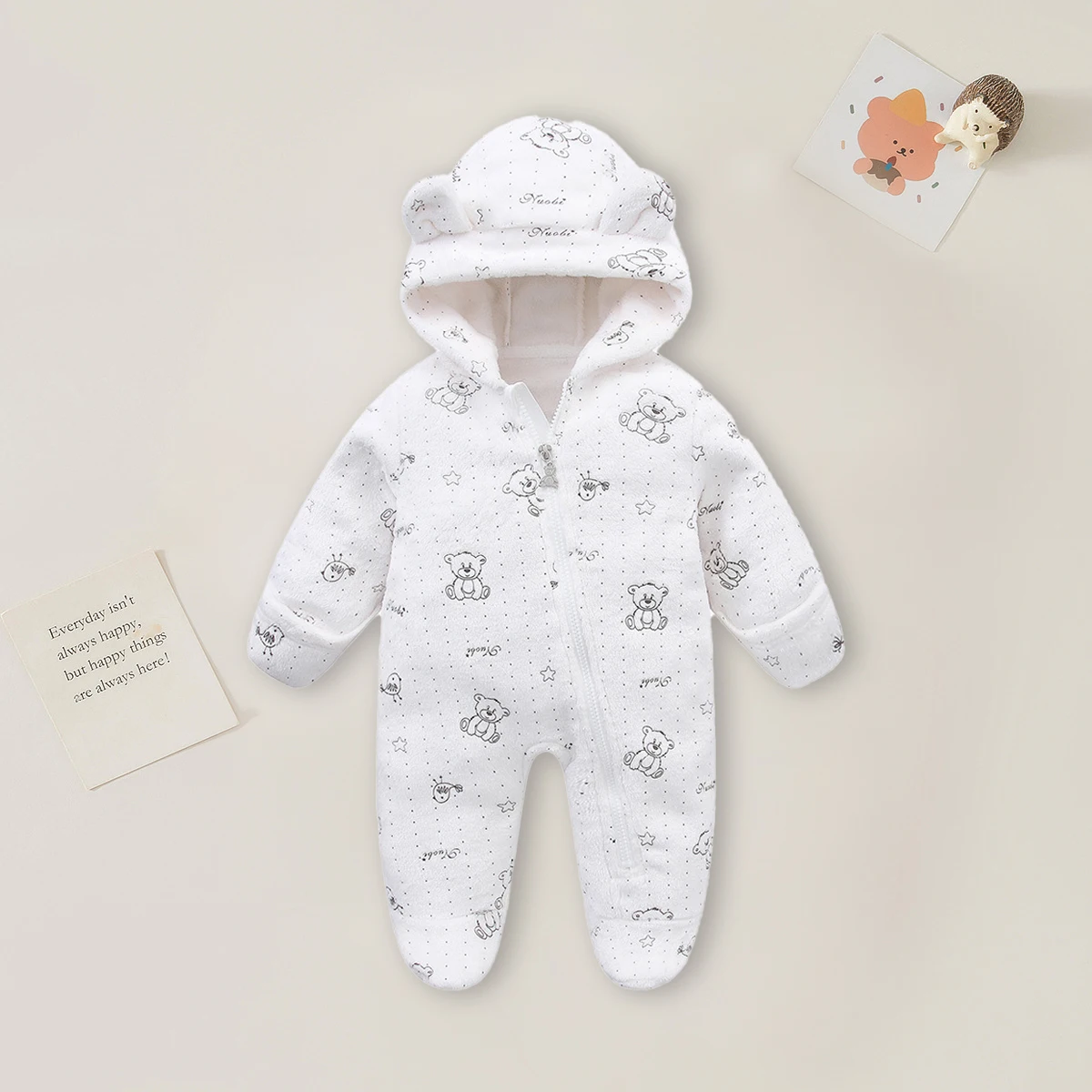 AYNIGIELL 0-9M Cartoon Newborn Bodysuit Warm RompersSoft Newborn Baby Clothes Flannel Autumn Winter Baby Boys Girls Jumpsuit