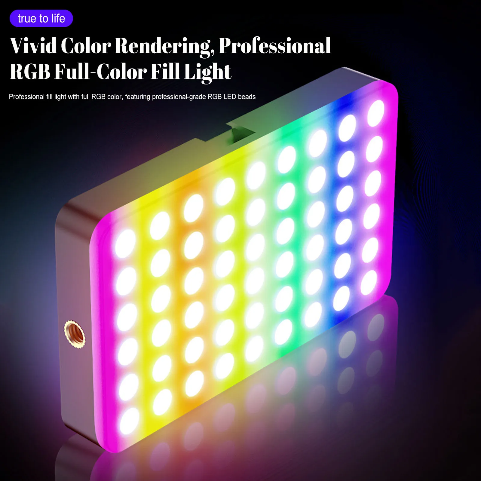 6.5W Portable RGB LED Video Light 2700K-6500K RGB Selfie Light 1800mah Type-C Charging for Vlogging Photography Video Conference
