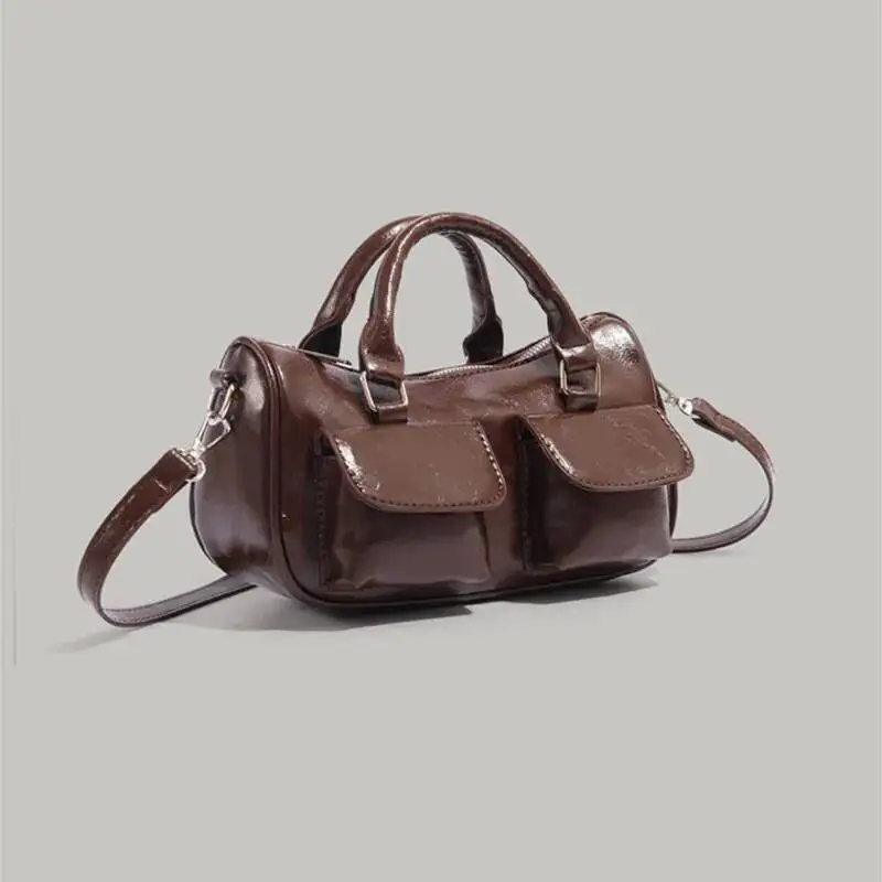 Bloom Retro Handle Coffee Bowling For Women Pu Leather Pocket Y2k Ladies Vintage Messenger Bag Designer Bags