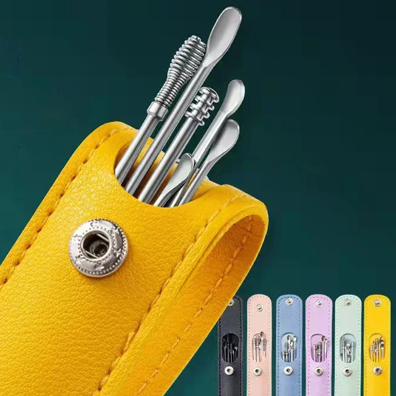 6Pcs for Adults Kids Ear Pick Stainless Steel Ear Cleaner Wax Removal Tool Kit Reusable Set Health Care Cleaning Ear Kit
