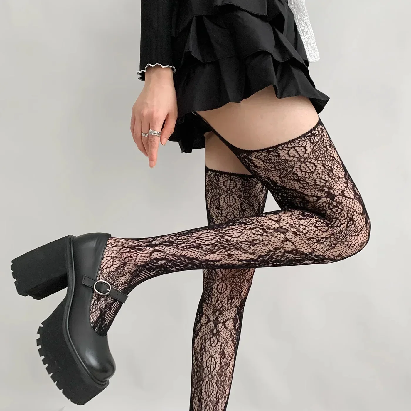 Sexy Women Garter Hollow Stockings Women Lace Jacquard Long Fishnet Stockings Stockings Flower Pantyhose Leggings Tights
