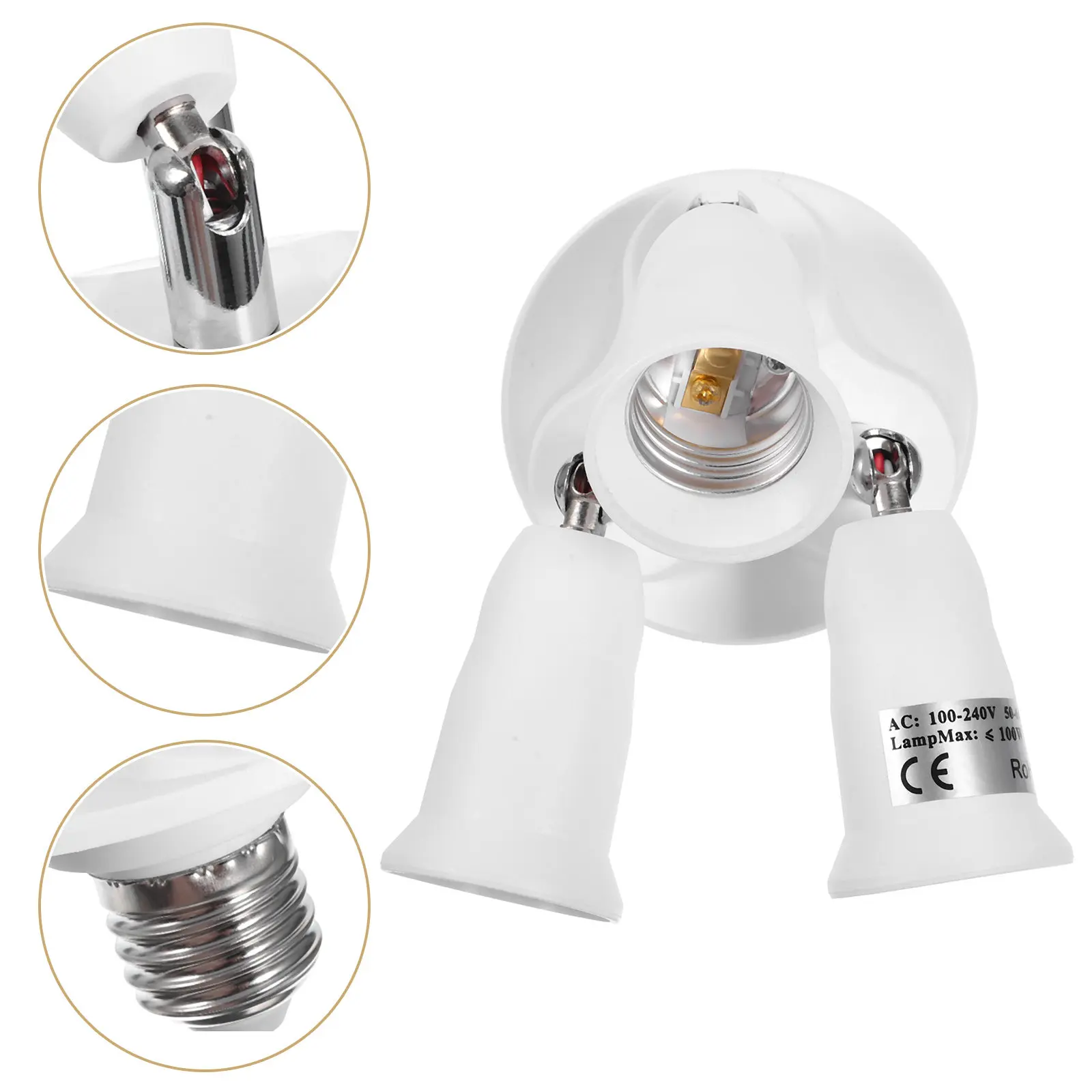 

Комплект из 3 шт. регулируемых удлинителей-разветвителей для ламп E27 с поворотной на 360 градусов головкой, для светодиодных ламп