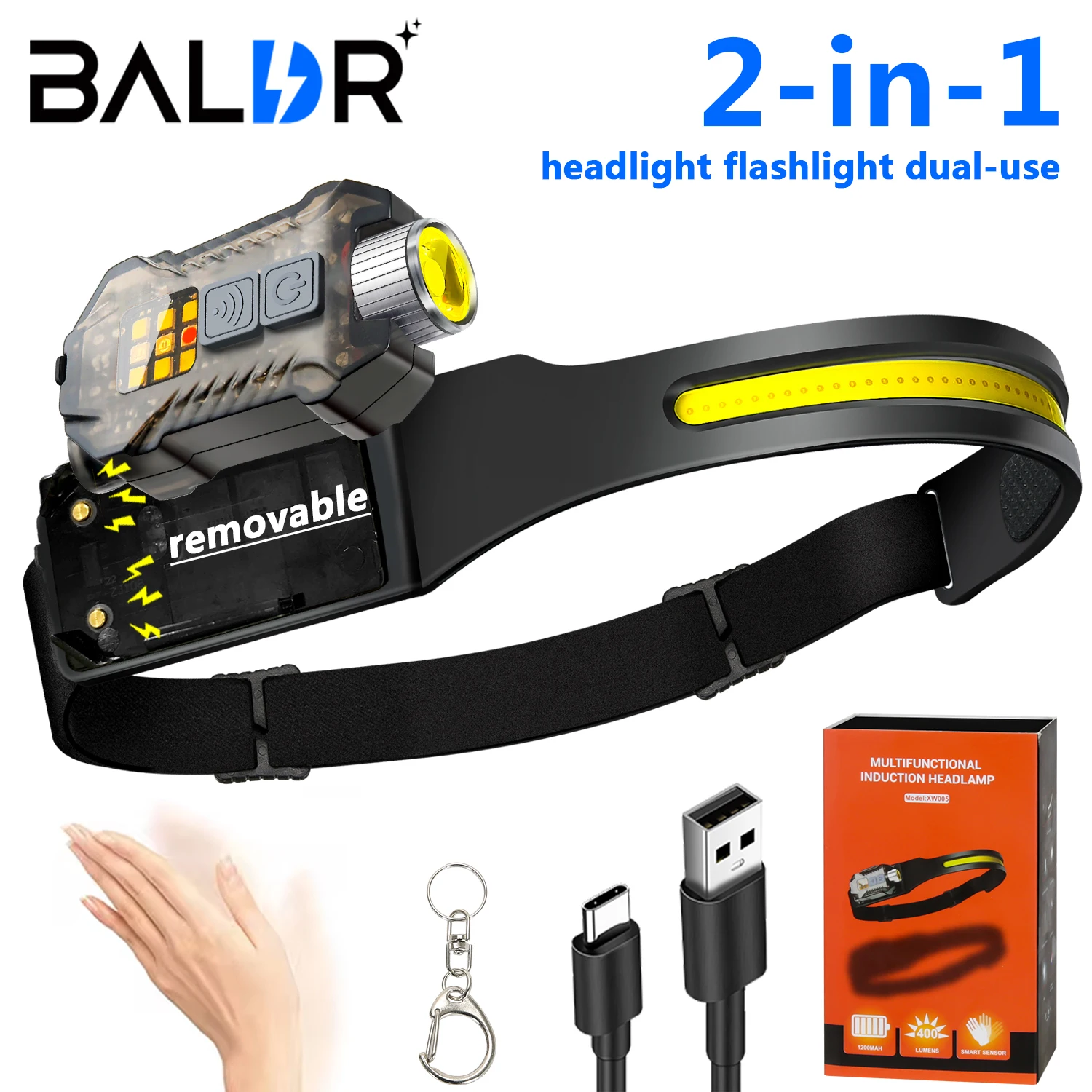 

2-in-1 Headlight Flashlight Dual-use Rechargeable Built in Battery Strong Light Camping Adventure Fishing Head Light Headlamp