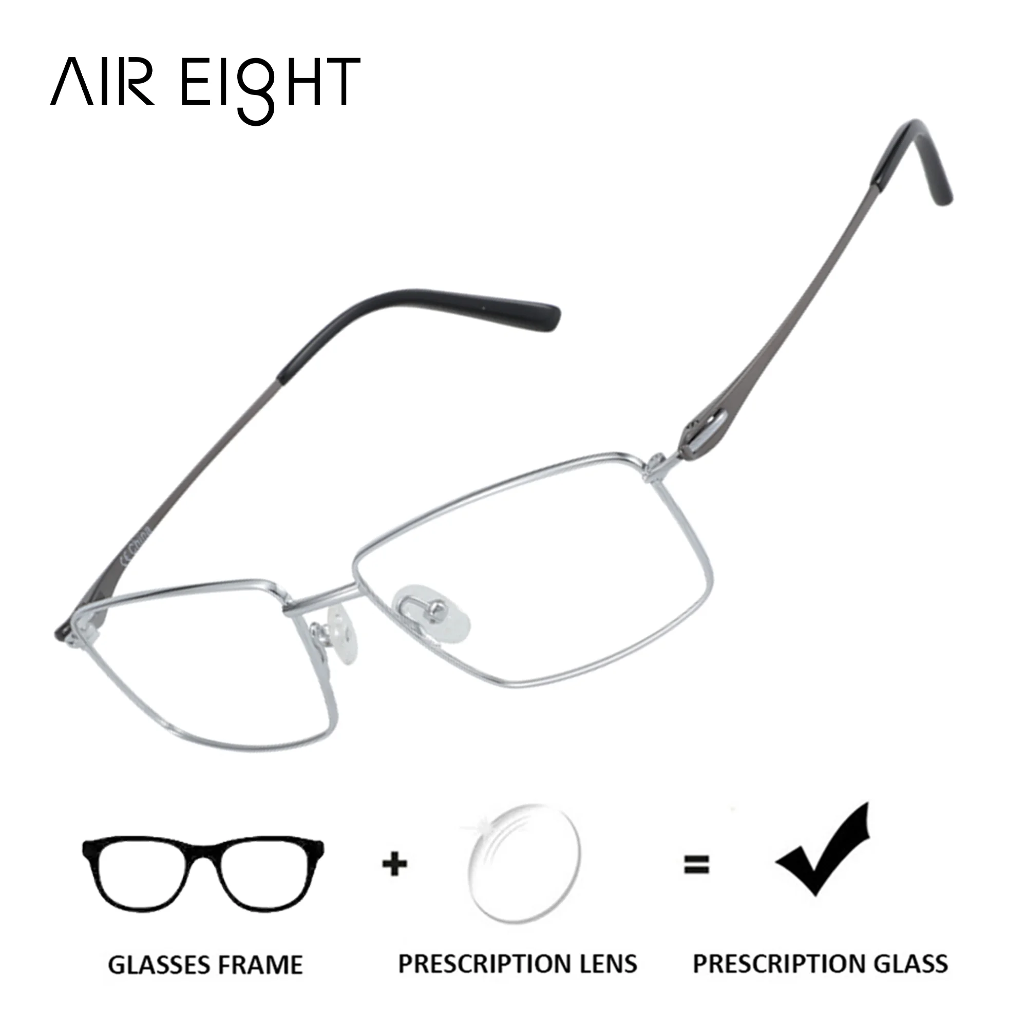 

Очки AIR EIGHT Square Metal с индивидуальной оптической коррекцией для мужчин, фотохромные, блокирующие синий свет, с линзами для коррекции близорукости