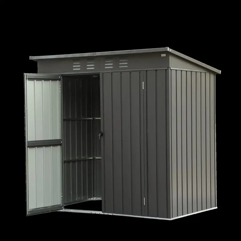 

Outdoor Garden Shed with Sloping Roof, Galvanized Steel Frame, Metal Utility Tool Storage, Lockable Door, 5x3ft, Dark Gray