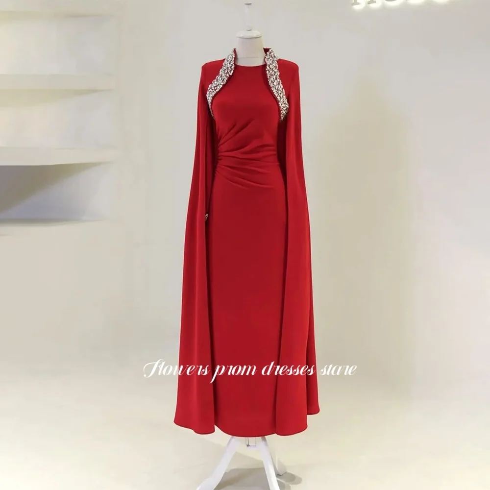 

Flowers Beaded Party Dress Cap Sleeves Evening Dress Crepe Formal Occasion Dress for Arabic Women vestidos de novia Customized