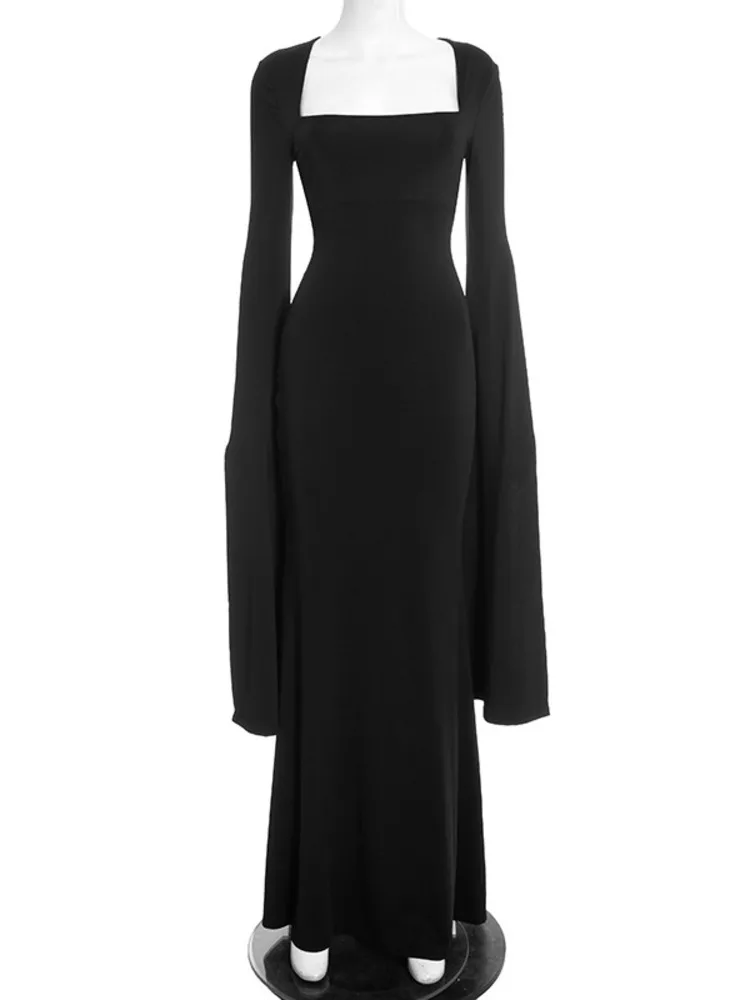 Articat élégant châle ruban longue robe femmes Sexy col carré coupe ajustée Stretch fête Club robe de soirée hiver nouvelles robes