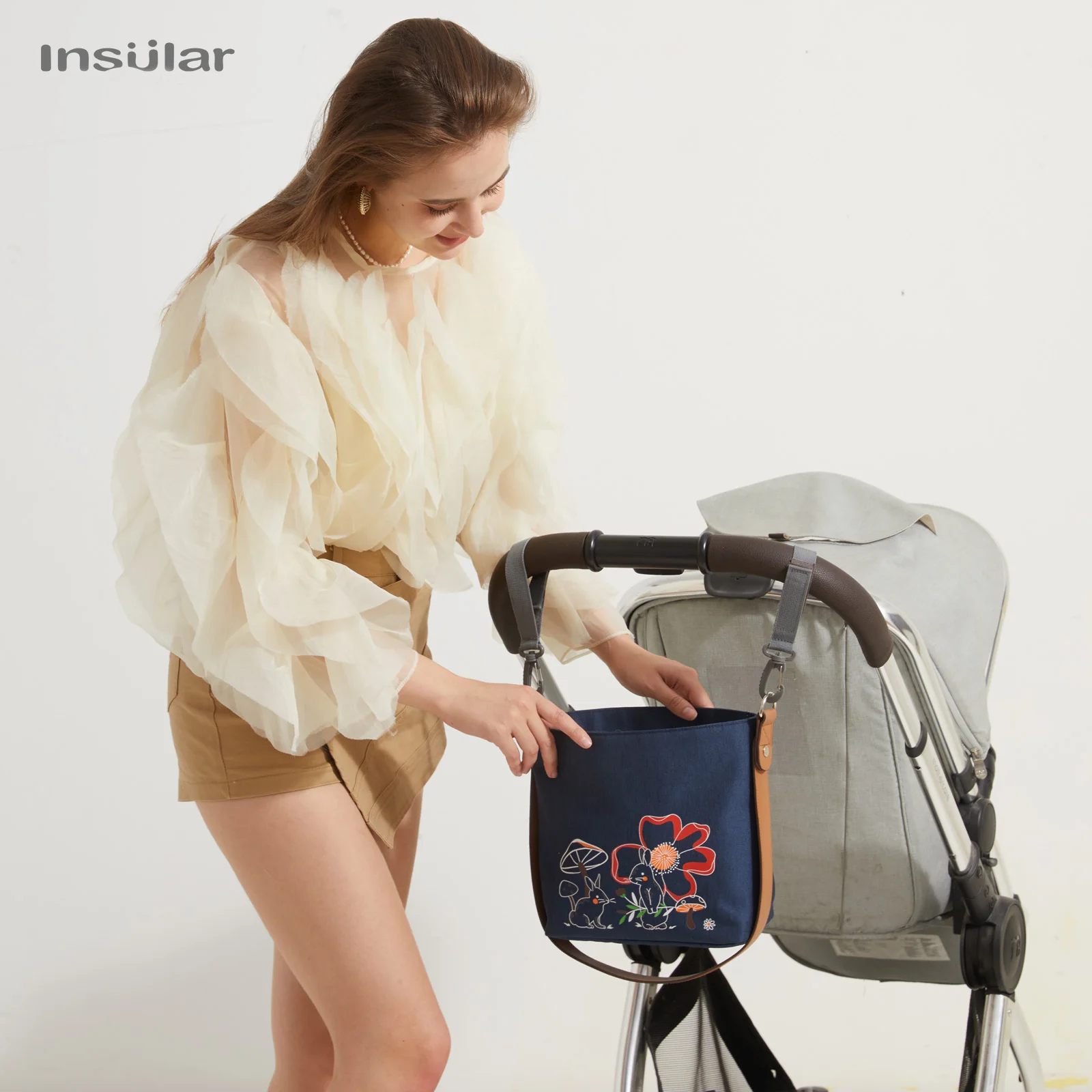 INSULAR Baby Diaper Tote Bag Multifunctional Crossbody Nappy Bag Waterproof Nursing Changing Bag with Stroller Hanging Hooks