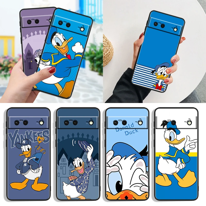 Disney Donald Duck For Google Pixel 9 8A 8 7A 7 6A 6 5A 5XL 5 4A 4XL 4 Pro Black Soft Silicone Phone Case Cover